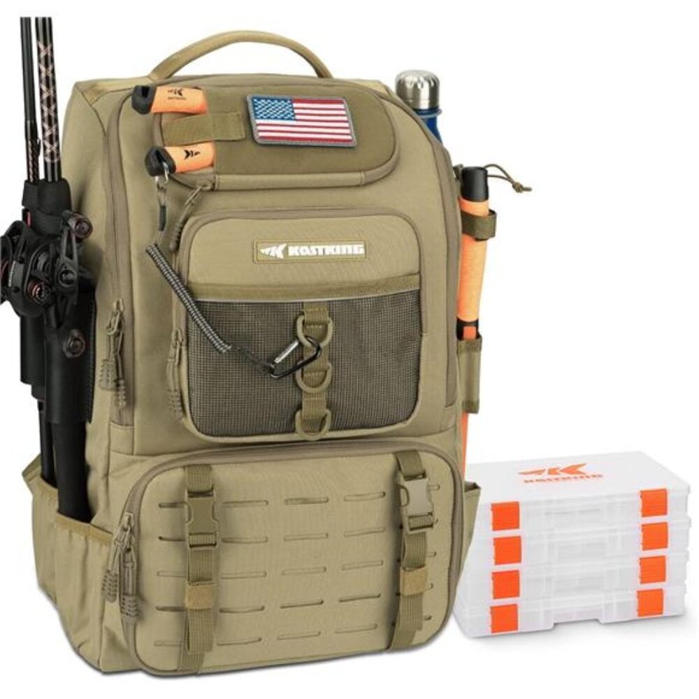 Fishing Tackle Backpack with Rod Holders 4 Tackle Boxes,40L
